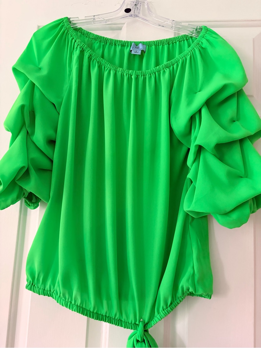 CeCe Neon Green Ruffle Sleeve Blouse - Picture 2 of 3